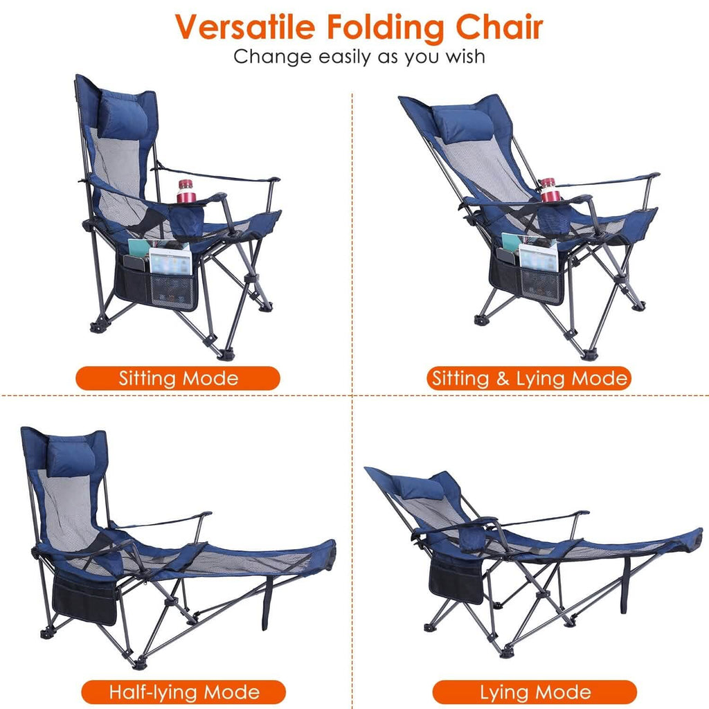 Foldable Camping Chair Heavy Duty Steel Lawn Chair with Reclining Backrest Angle