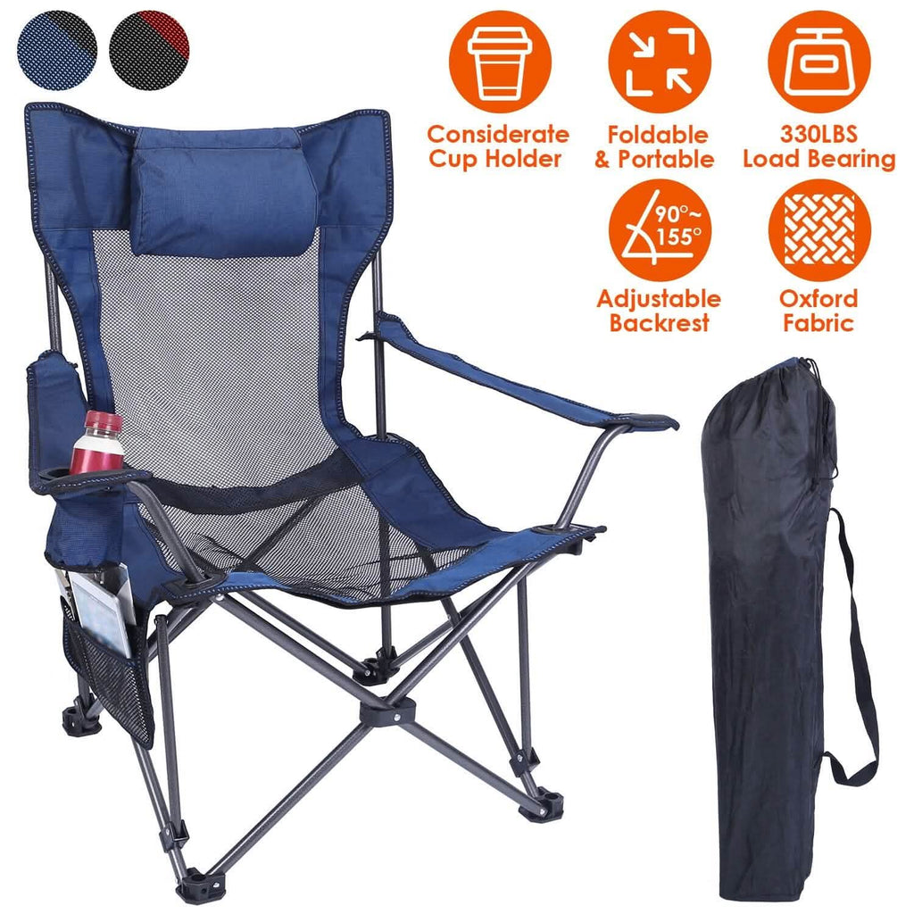 Foldable Camping Chair Heavy Duty Steel Lawn Chair with Reclining Backrest Angle