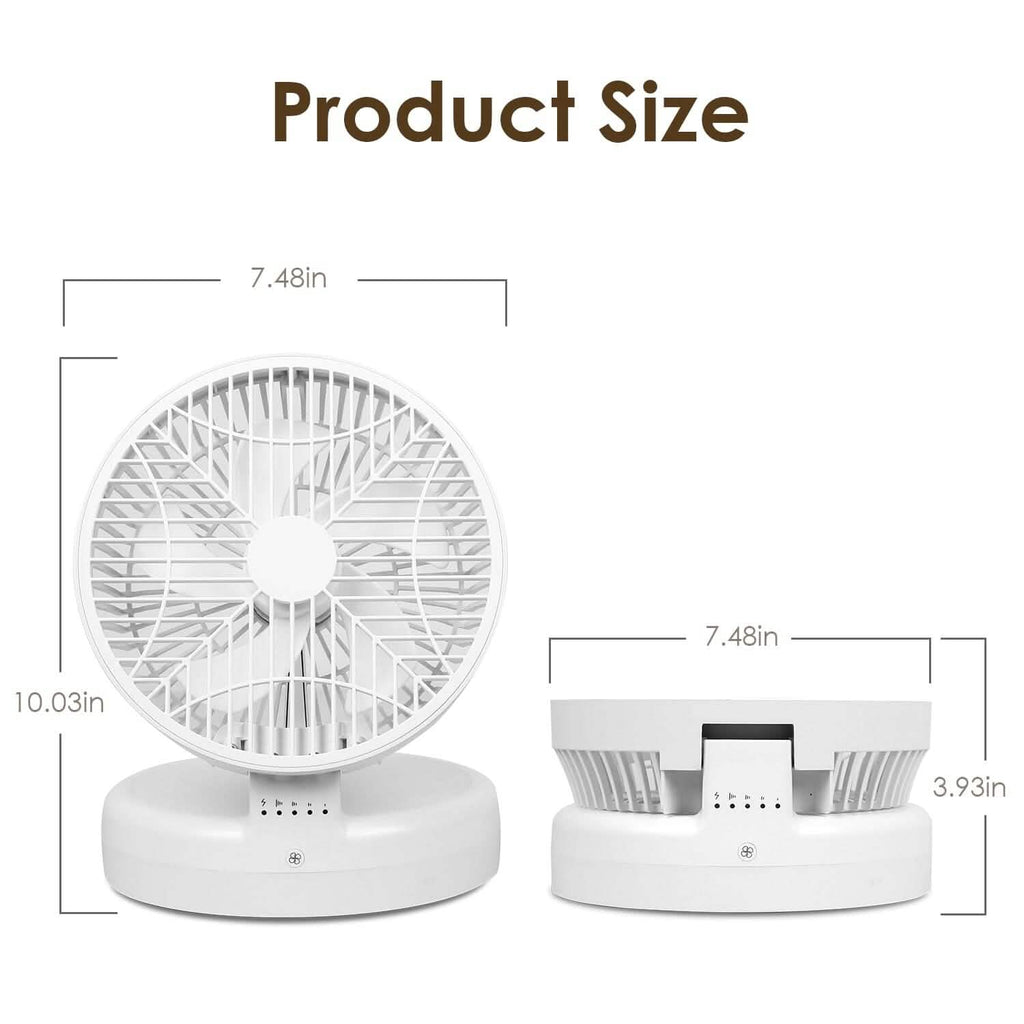 Ventilateur de bureau pliable avec 4 vitesses de vent rechargeable Type-C montage mural