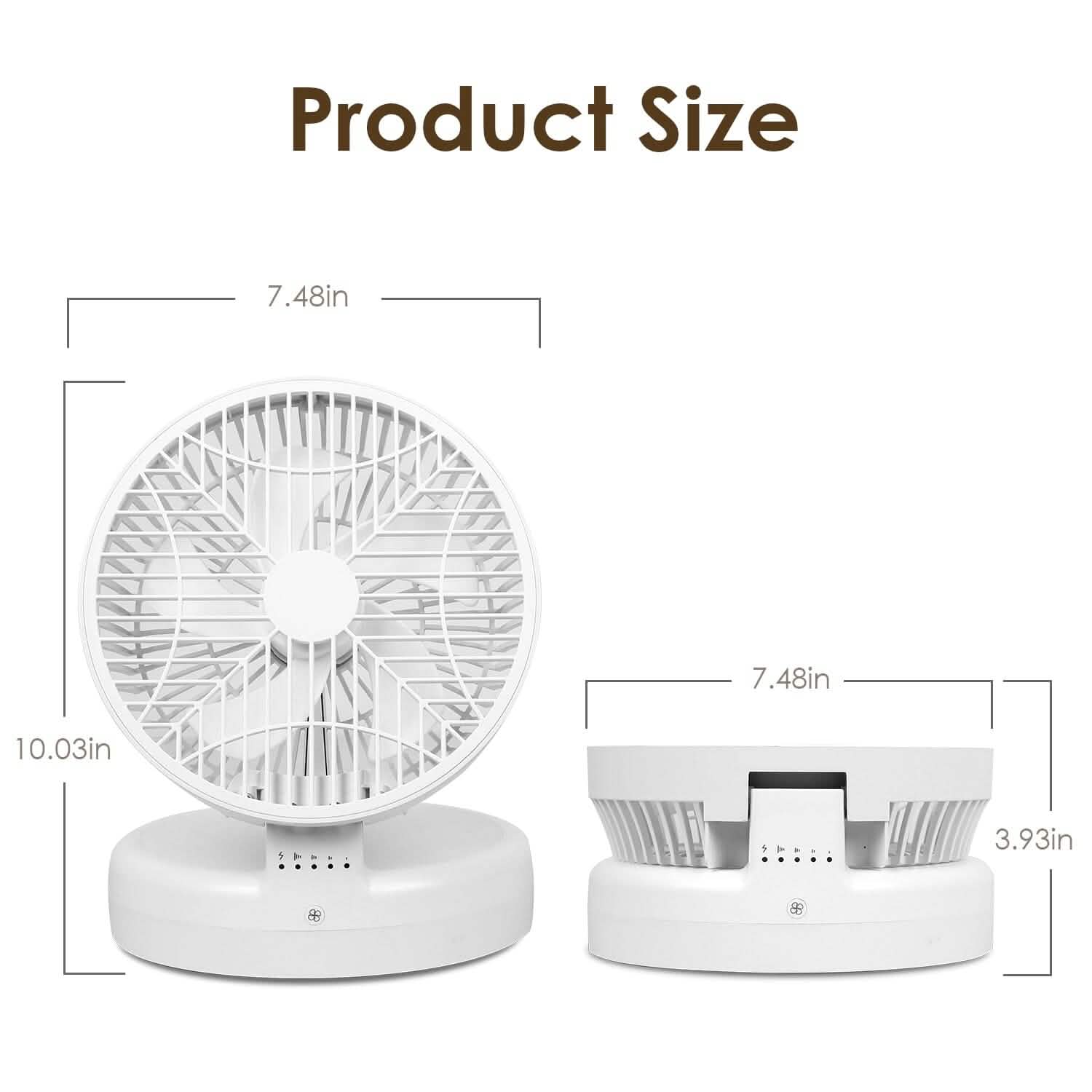 Ventilateur de bureau pliable avec 4 vitesses de vent rechargeable Type-C montage mural