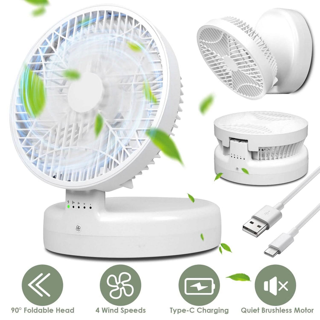 Ventilateur de bureau pliable avec 4 vitesses de vent rechargeable Type-C montage mural