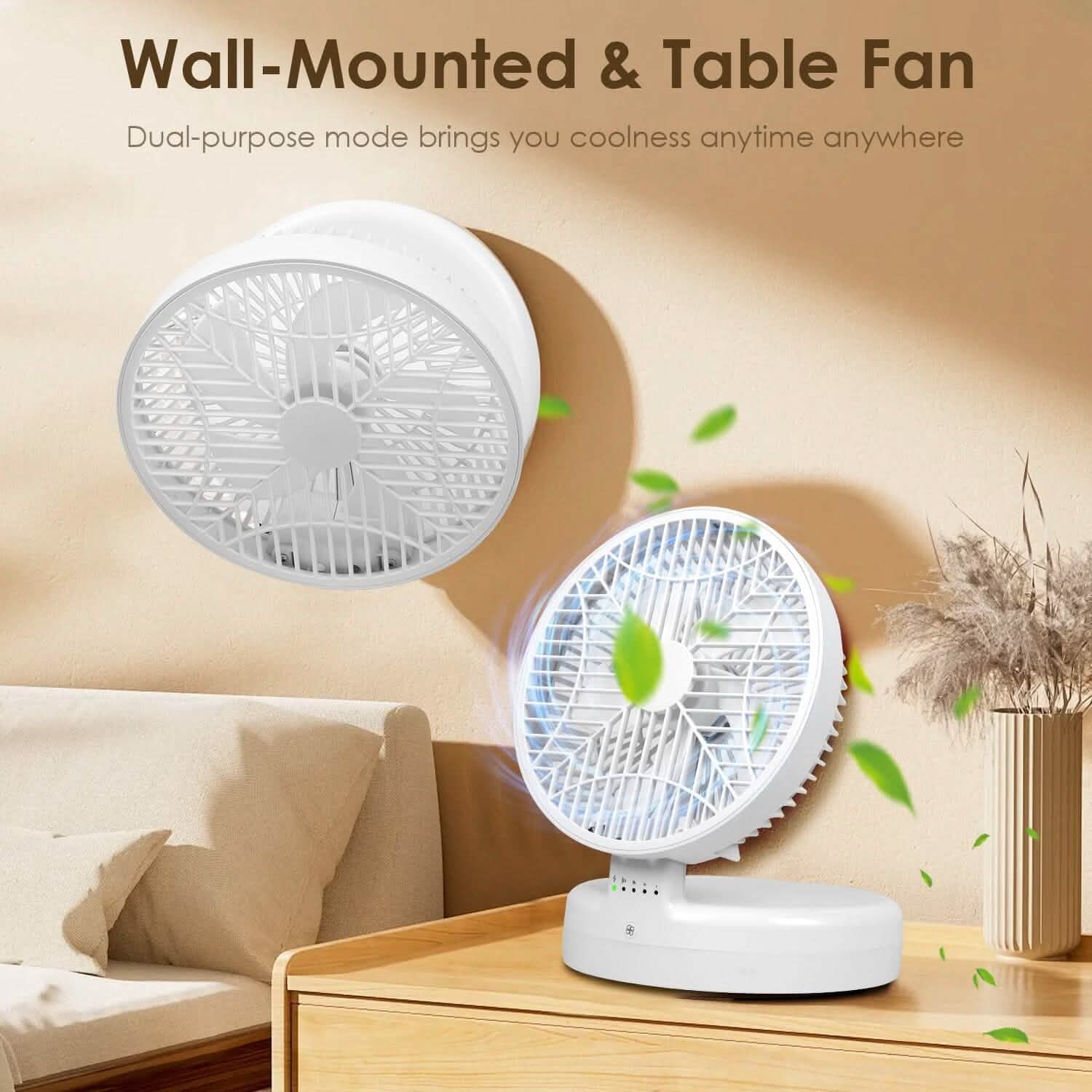 Ventilateur de bureau pliable avec 4 vitesses de vent rechargeable Type-C montage mural