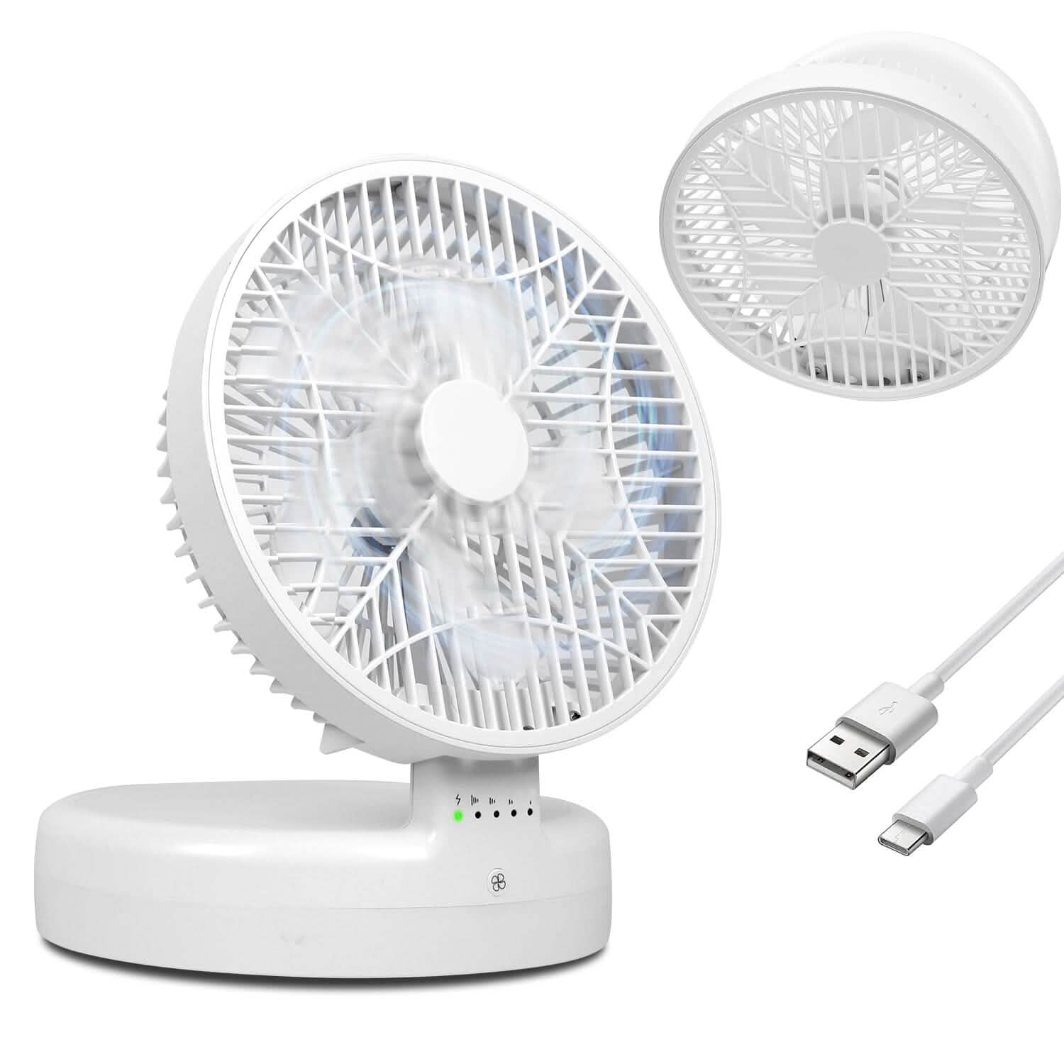 Ventilateur de bureau pliable avec 4 vitesses de vent rechargeable Type-C montage mural