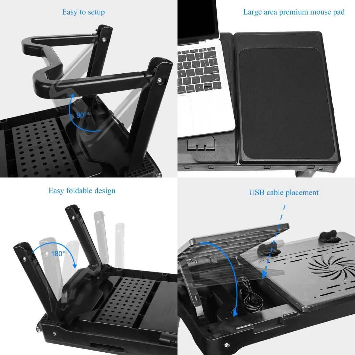 Foldable Laptop Table Bed Notebook Desk with Cooling Fan Mouse Board