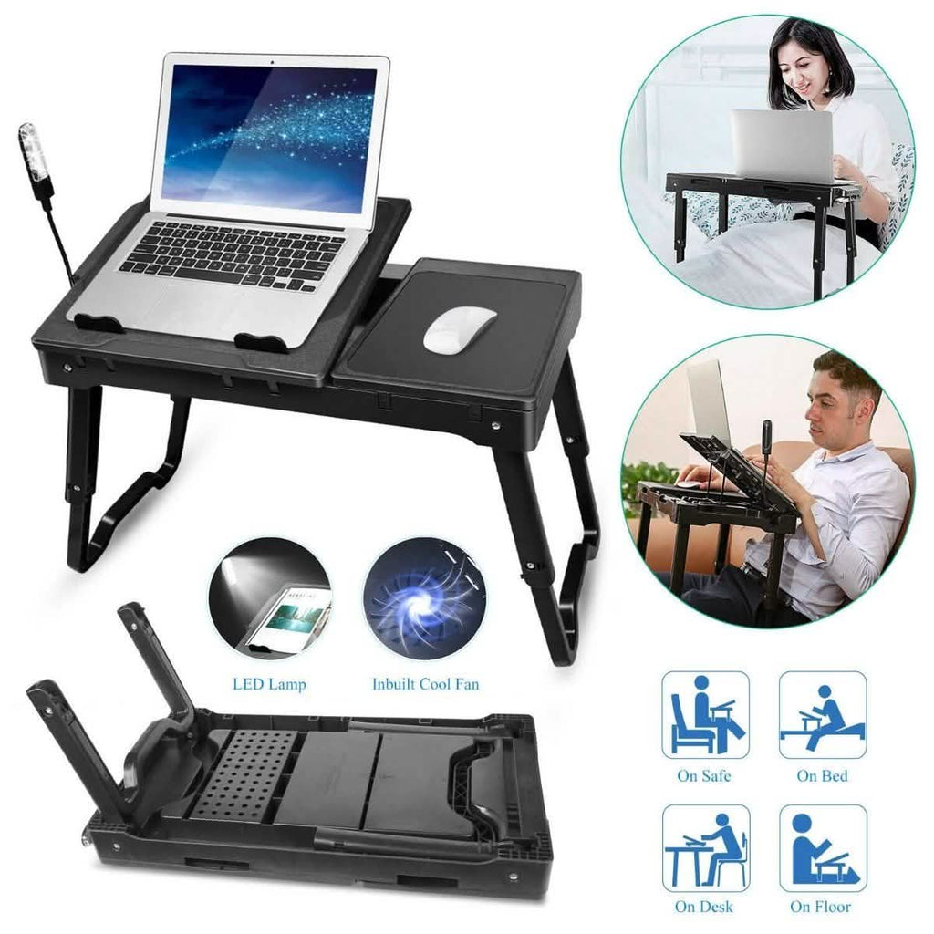 Foldable Laptop Table Bed Notebook Desk with Cooling Fan Mouse Board