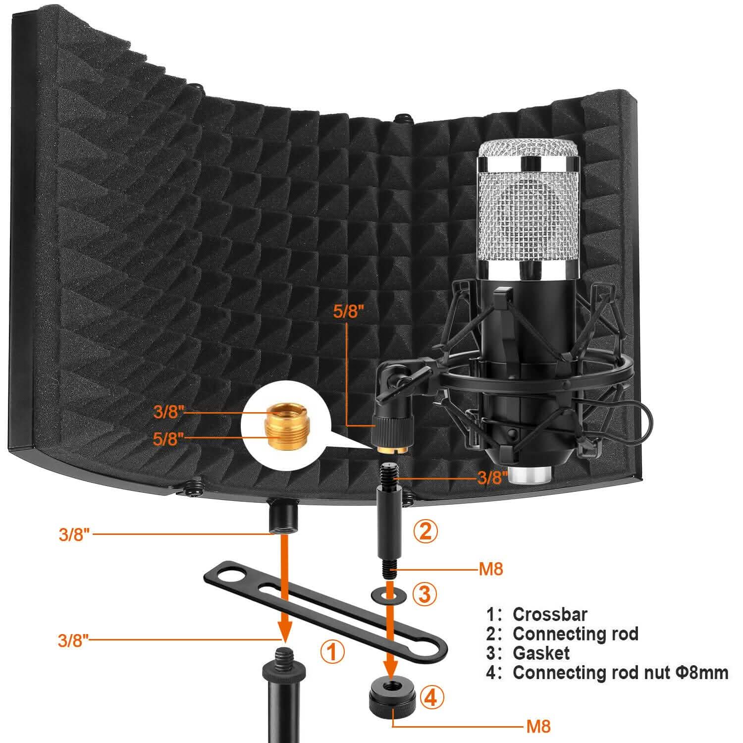 Foldable Microphone Isolation Shield Adjustable Tripod Stand