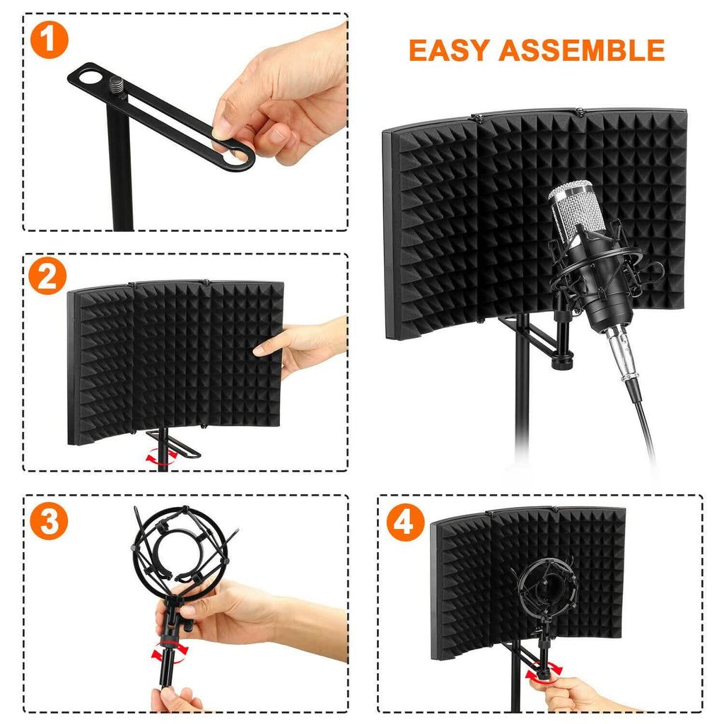 Foldable Microphone Isolation Shield Adjustable Tripod Stand