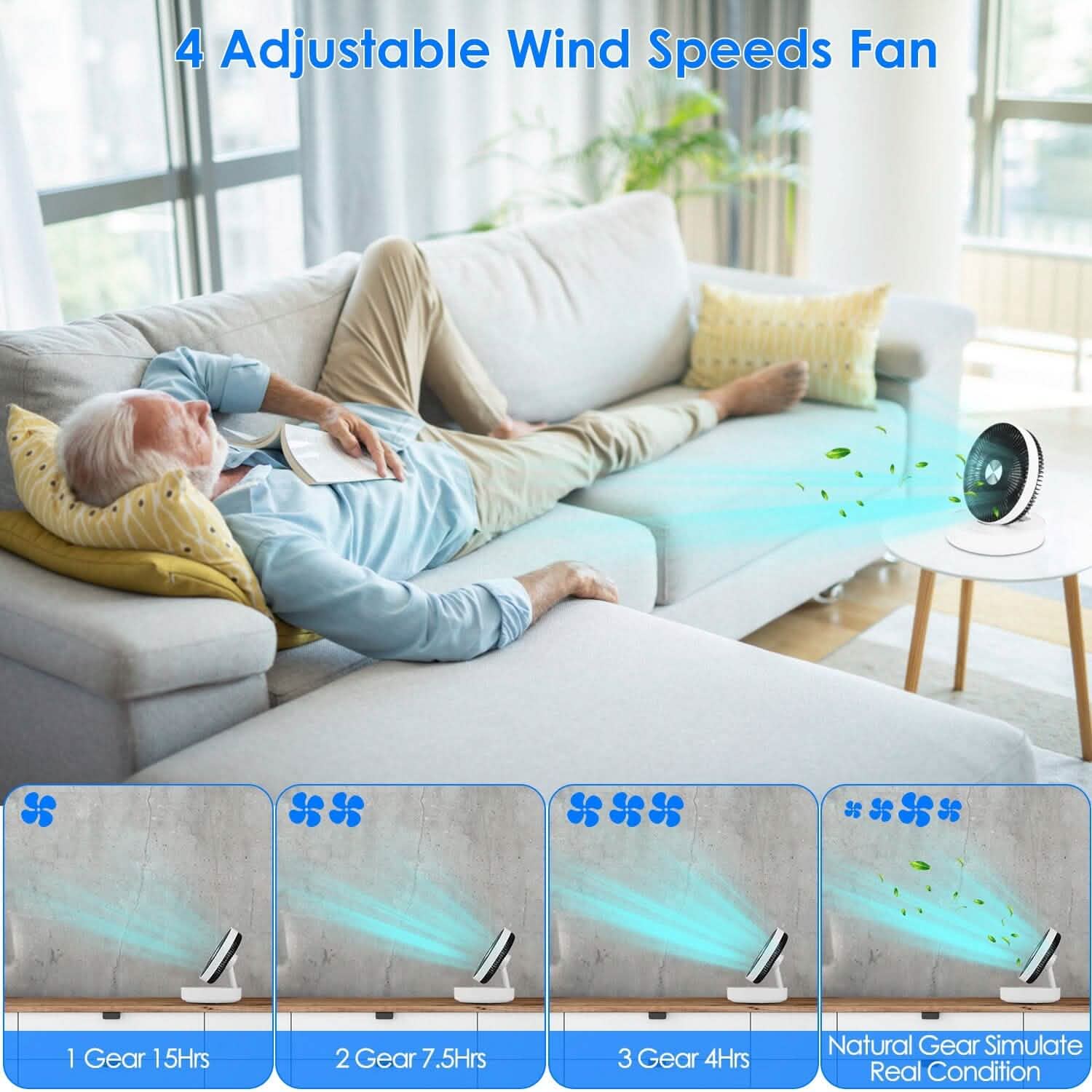 Foldable Rechargeable LED Desk Fan Wall Mounted with Magnetic Remote