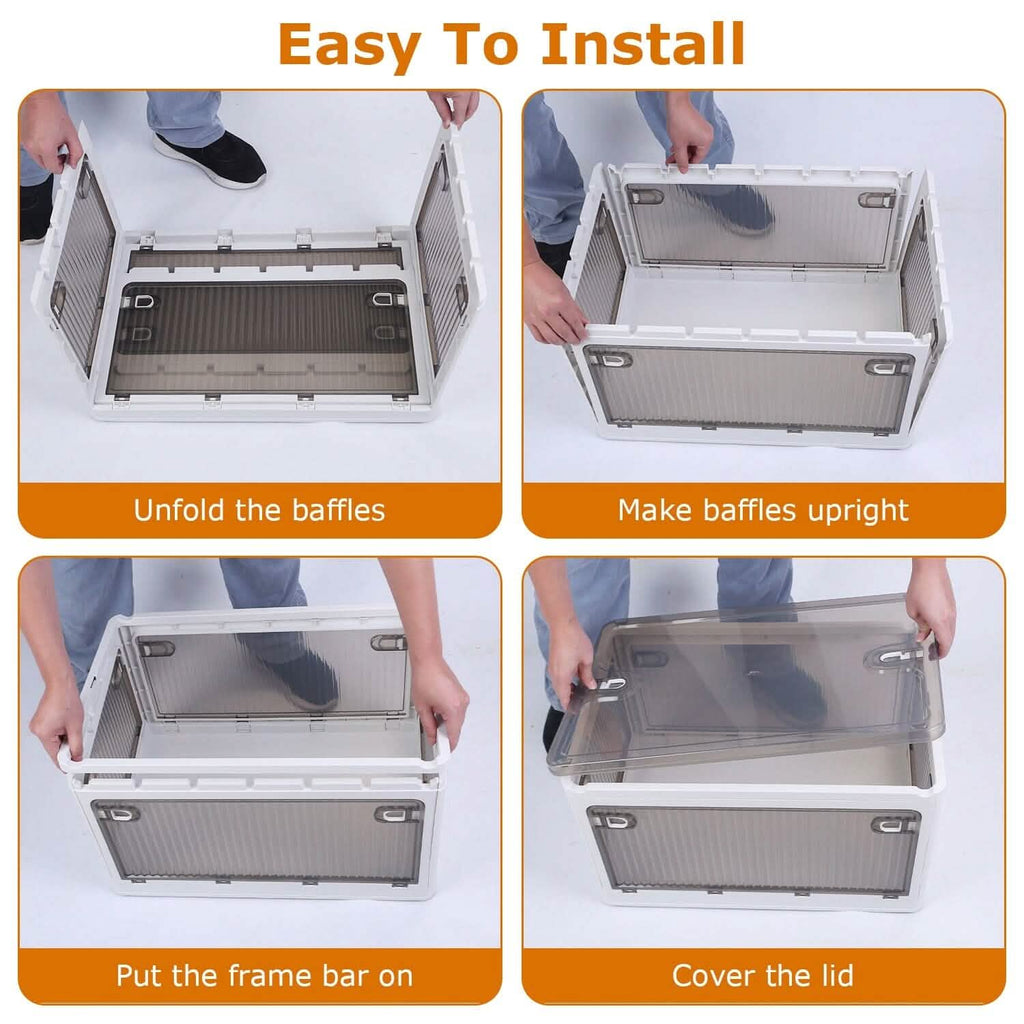 Foldable Storage Bins with Lid 4 Doors Collapsible Stackable with Lock