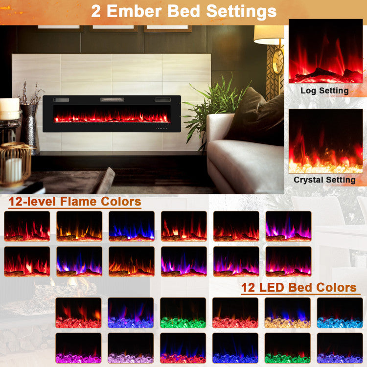 68" Ultra-Thin Recessed Electric Fireplace