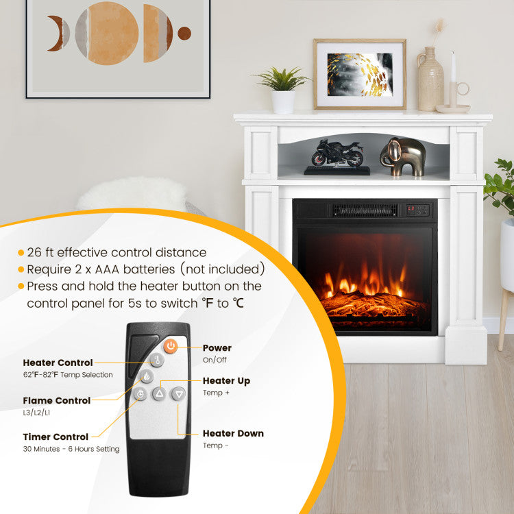 18 Inch 1400W Electric TV Stand Fireplace with Shelf