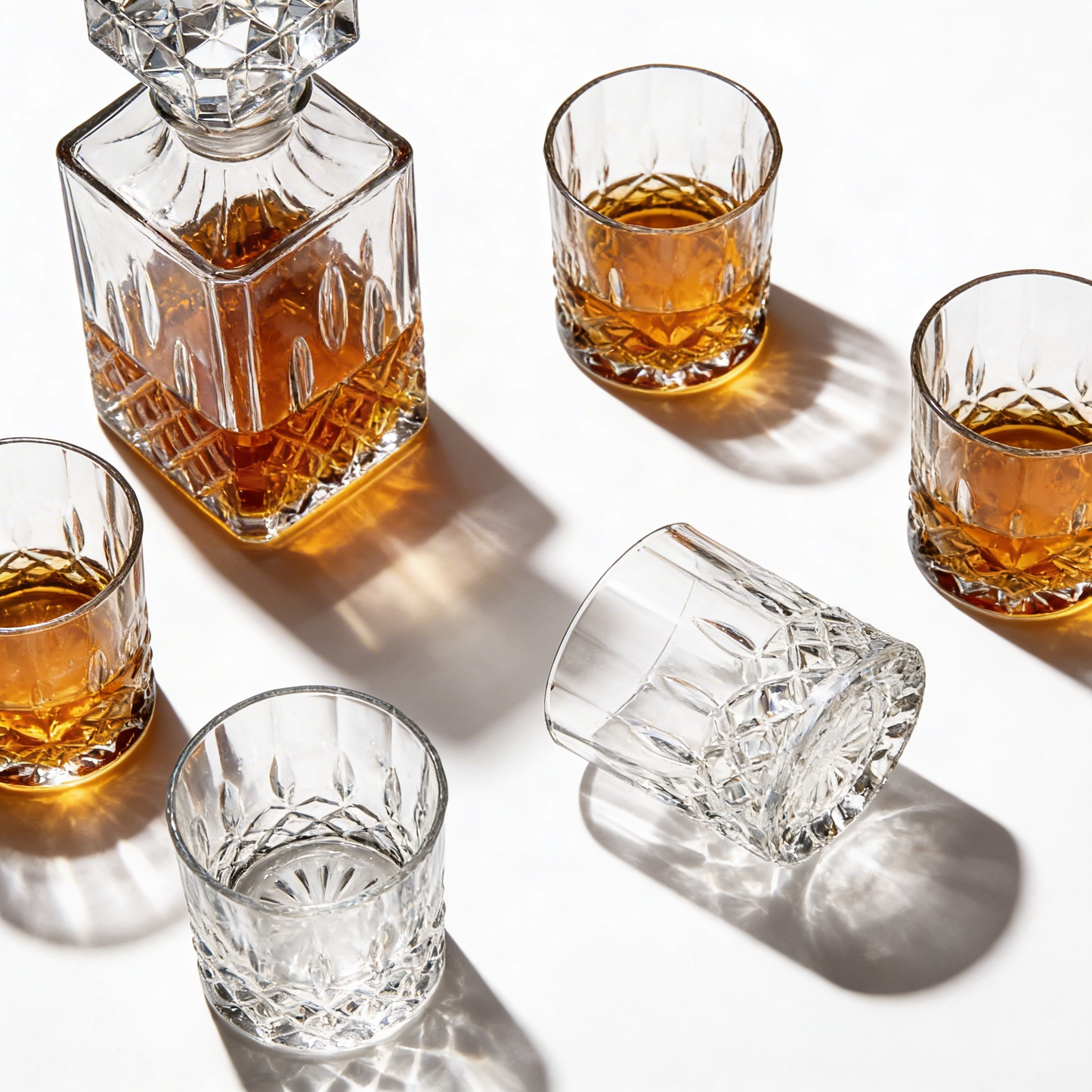 Studio Silversmiths 34 Oz. Diamond Decanter and 10 Oz. DOF Whiskey Glasses