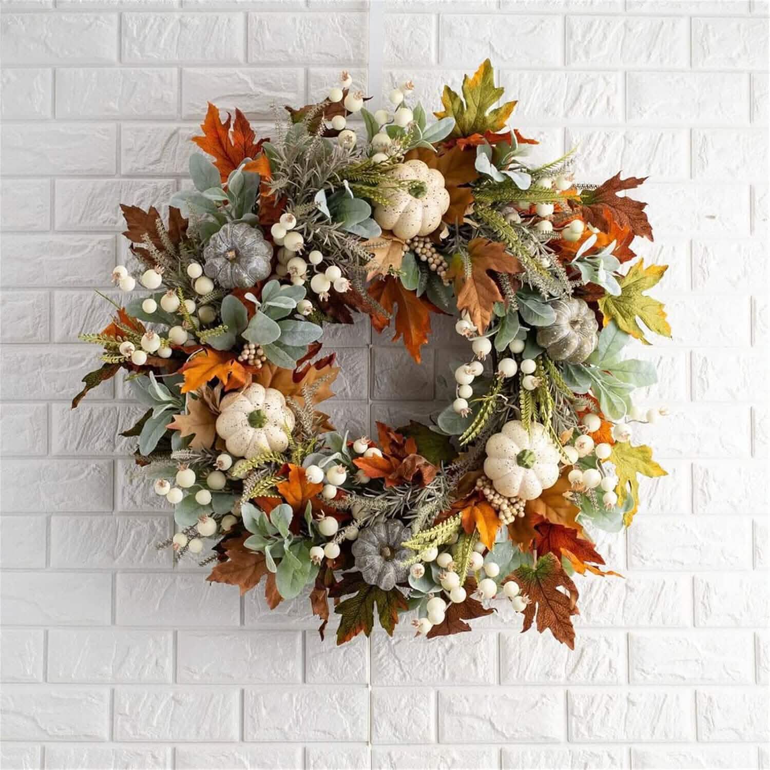 Front Door Autumn Pumpkin Maple Leaves Wreaths