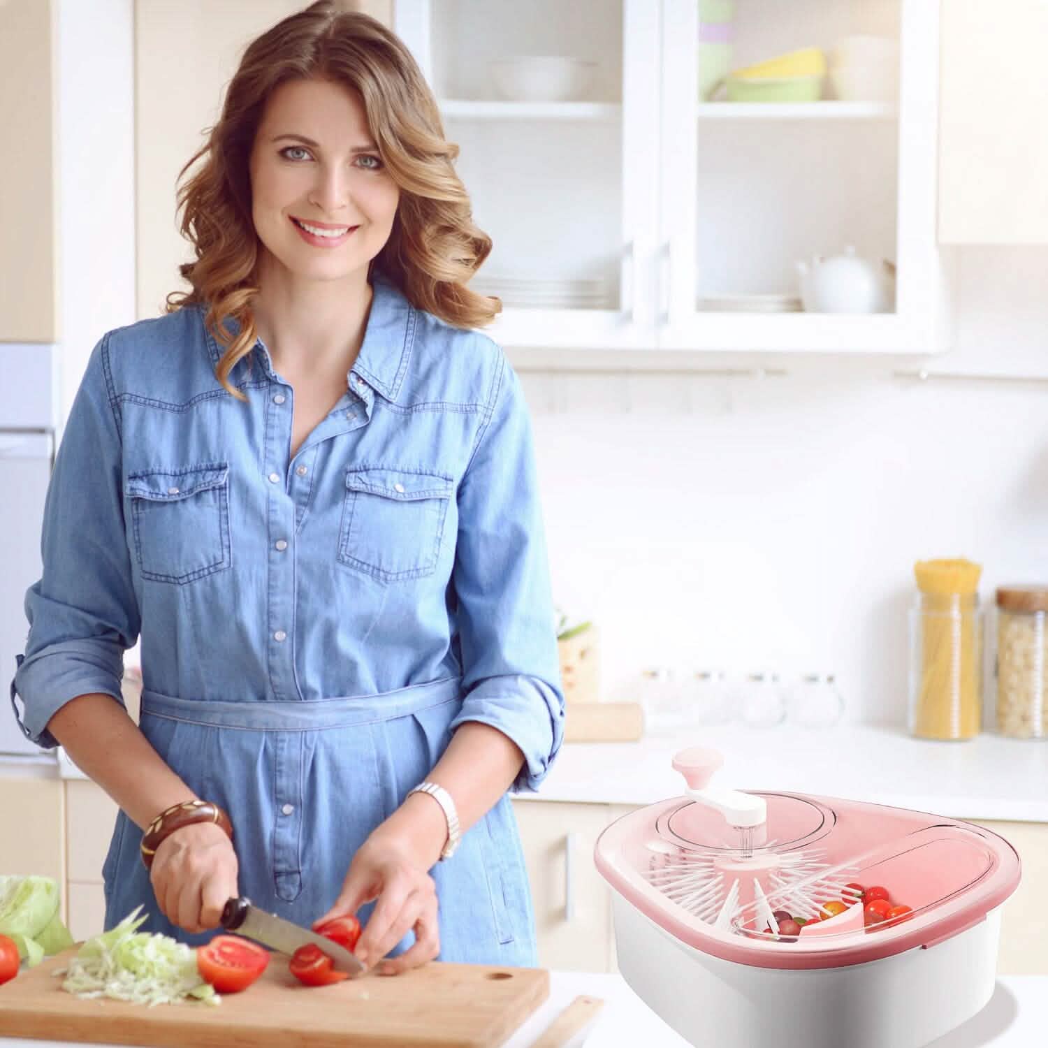 Fruit, Vegetable Manual Washing Spinner with Brush Hand Crank