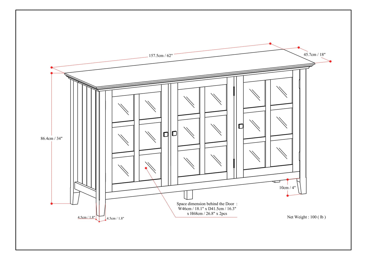Acadian 62 Inch Wide Solid Wood Storage Cabinet in Brunette