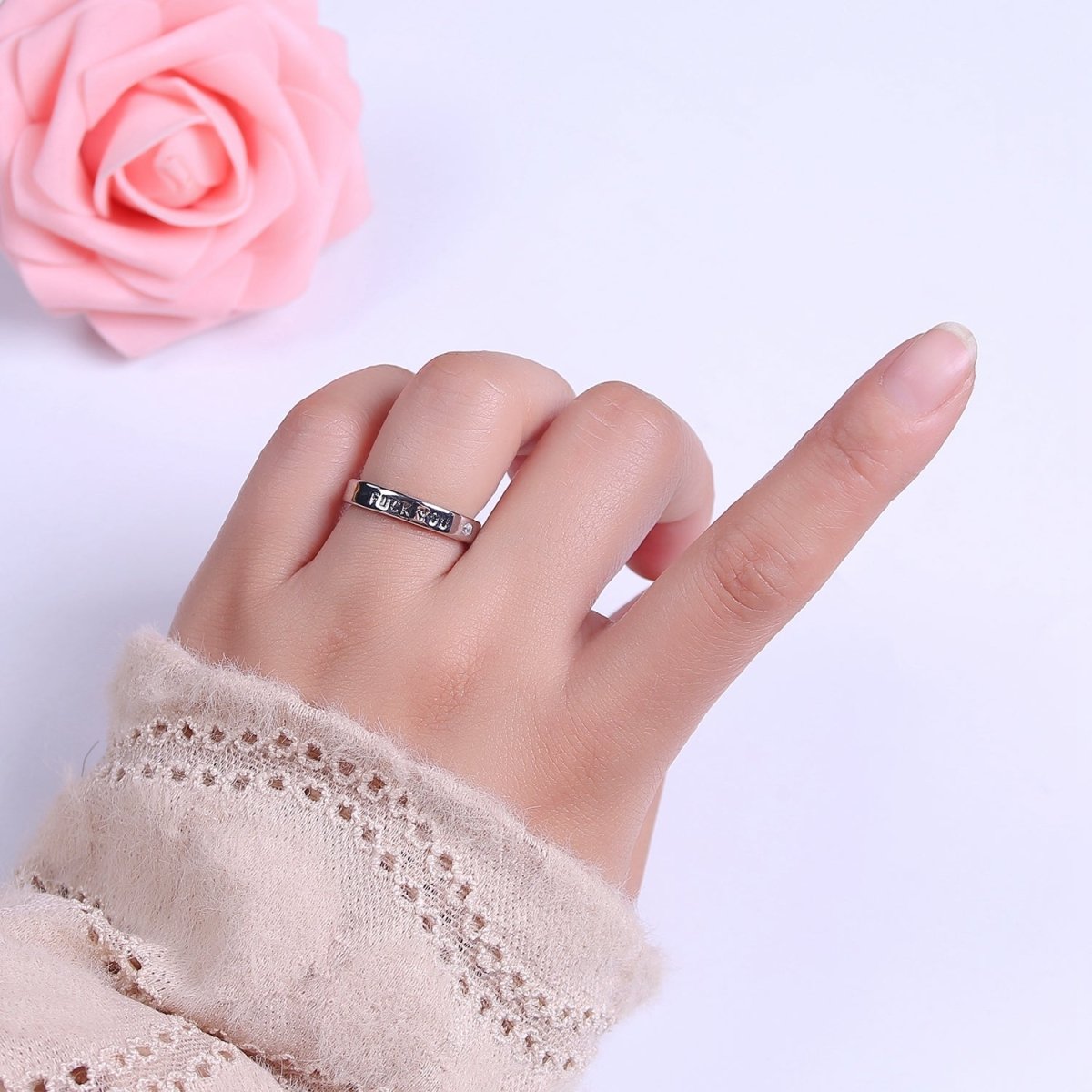 Fuck You Ring statement women ring FU f*ck Silver Band Ring O-2074