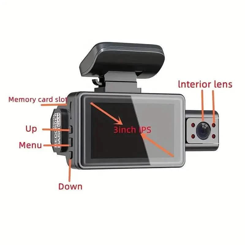 Full HD 1080P Dual Car Dash Cam Night Vision with Front and Inside view