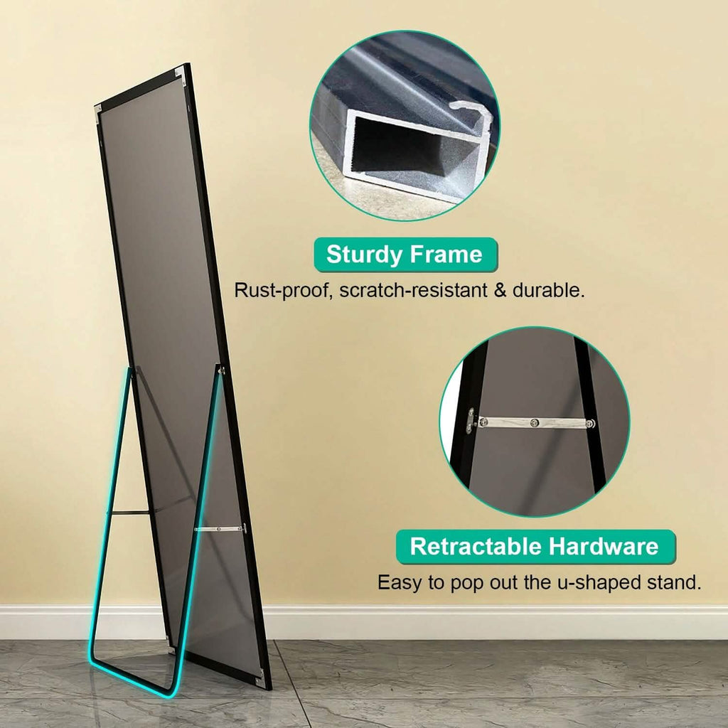 Full Length Mirror Aluminum Alloy Wall Mirror Free Standing Floor