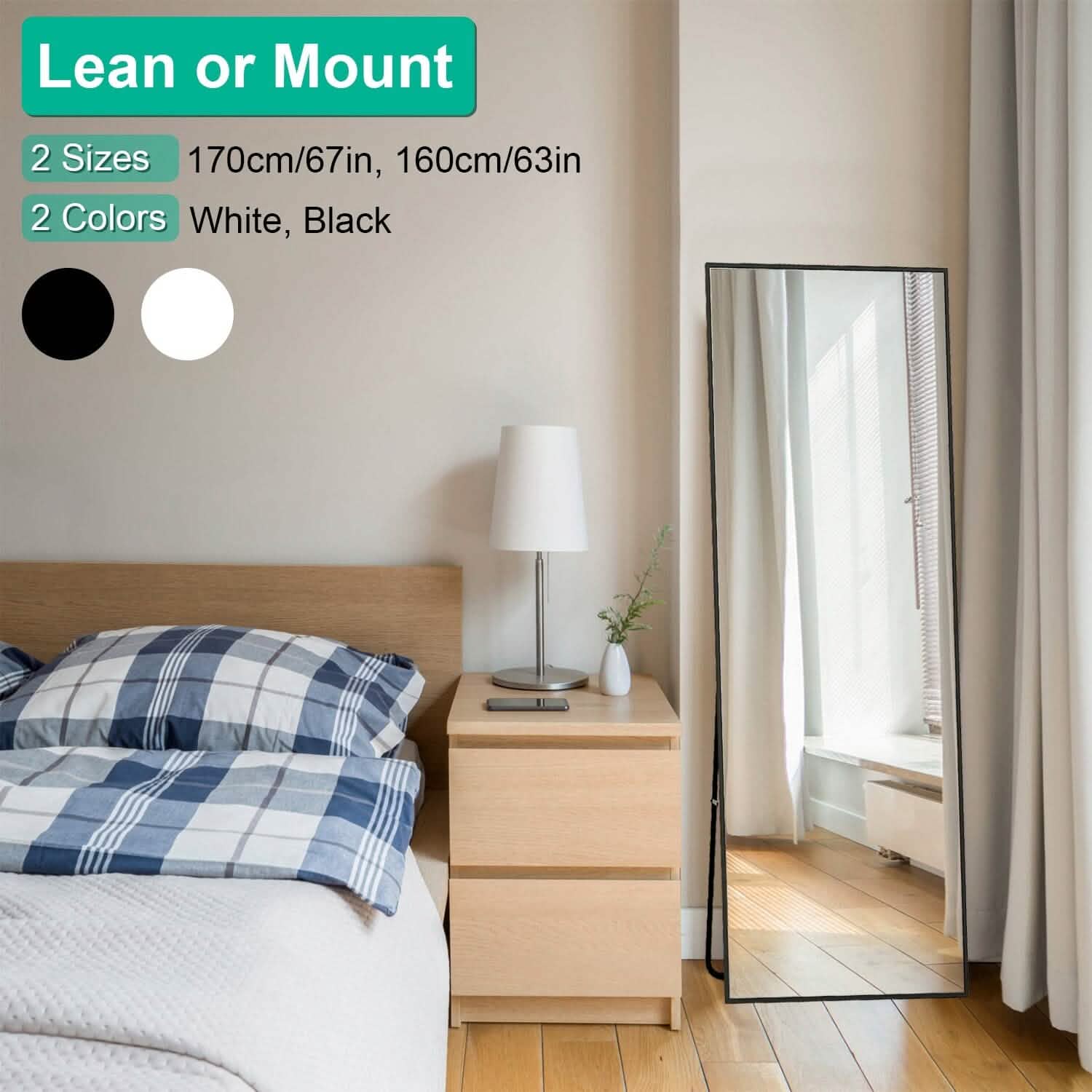 Full Length Mirror Aluminum Alloy Wall Mirror Free Standing Floor