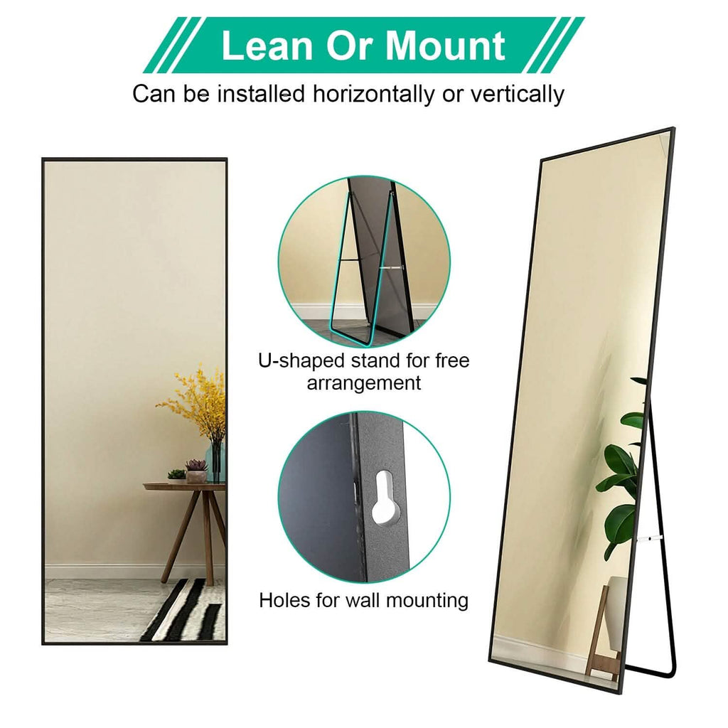 Full Length Mirror Aluminum Alloy Wall Mirror Free Standing Floor