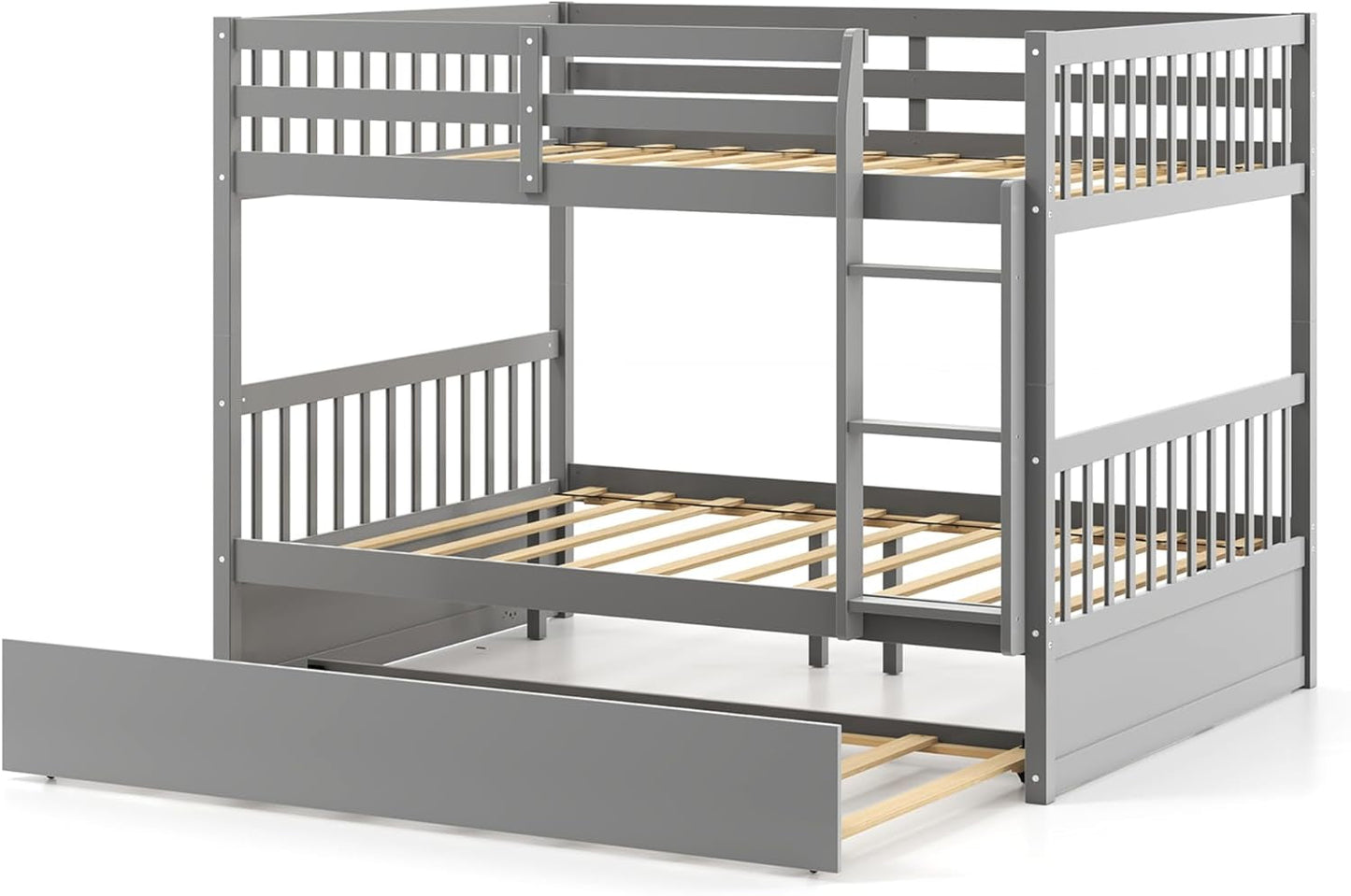 Full over Full Bunk Bed Platform Wood Bed with Ladder