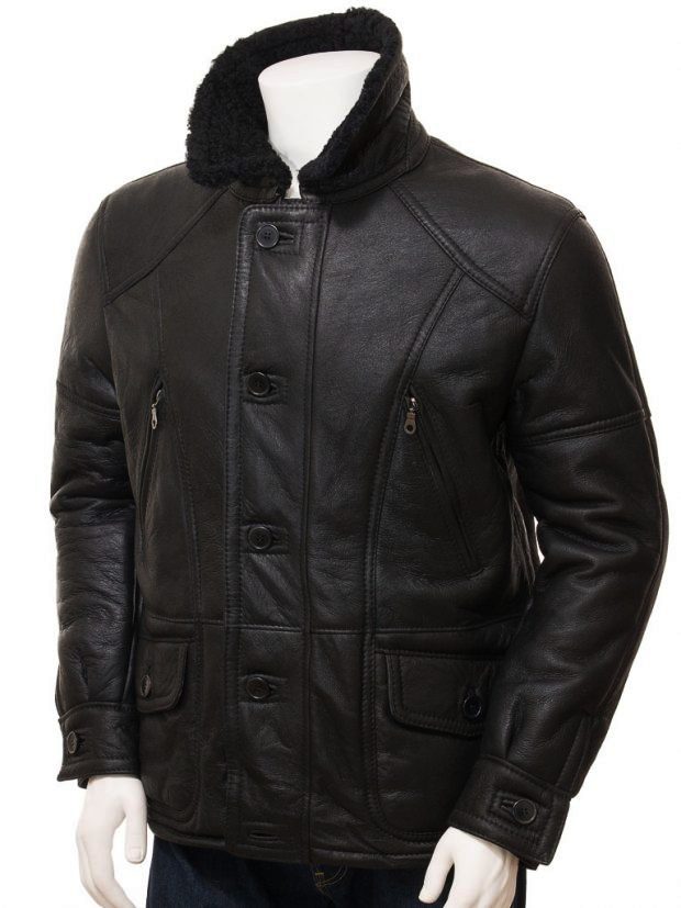 Boehmer Black Leather Shearling Jacket