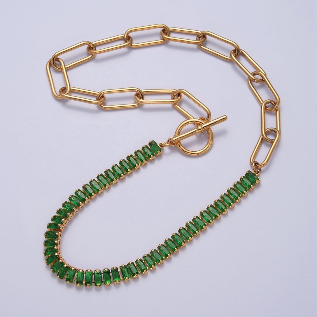 Fusion Necklace Half Baguette Tennis Chain, Half Paper Clip Chain, Statement 24K Gold Filled Necklace with Toggle | WA-945 WA-946 WA-949 WA-950 Clearance Pricing