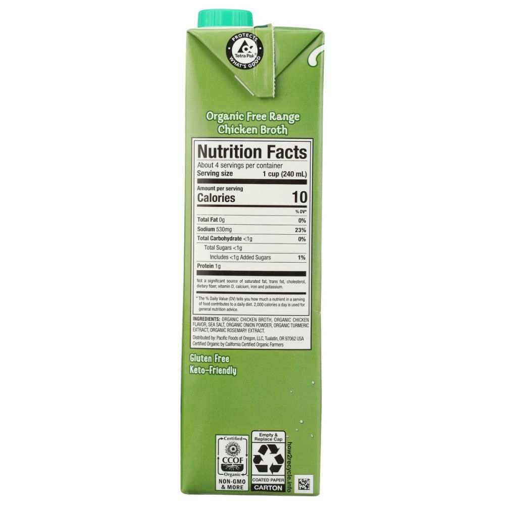 PACIFIC FOODS Organic Free Range Chicken Broth-32oz | Rich & Flavorful