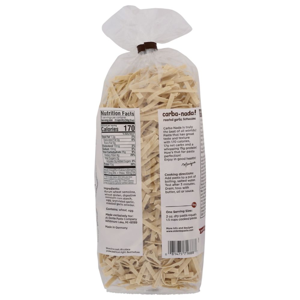 AL DENTE: Carba Nada Roasted Garlic Fettuccine Pasta, 10 oz