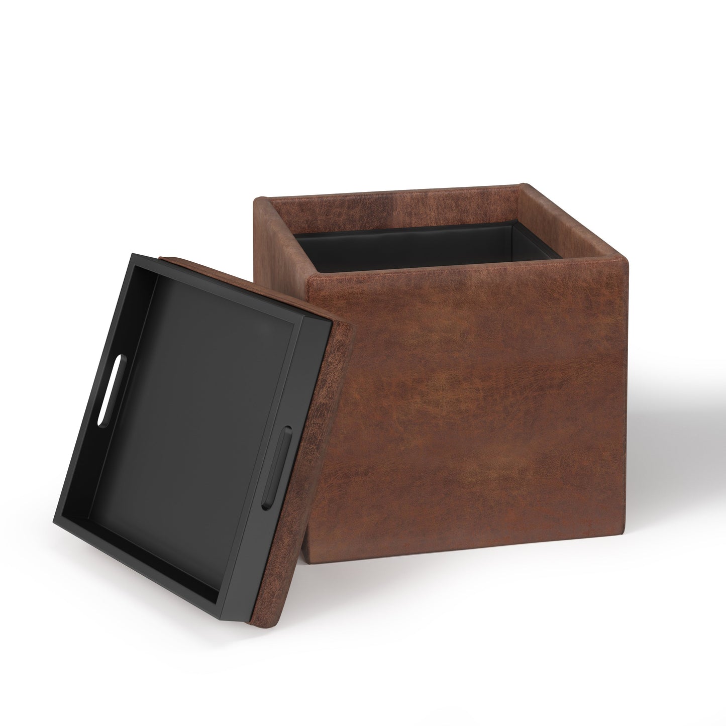 Rockwood 17 Inch Wide Cube Storage Ottoman with Tray