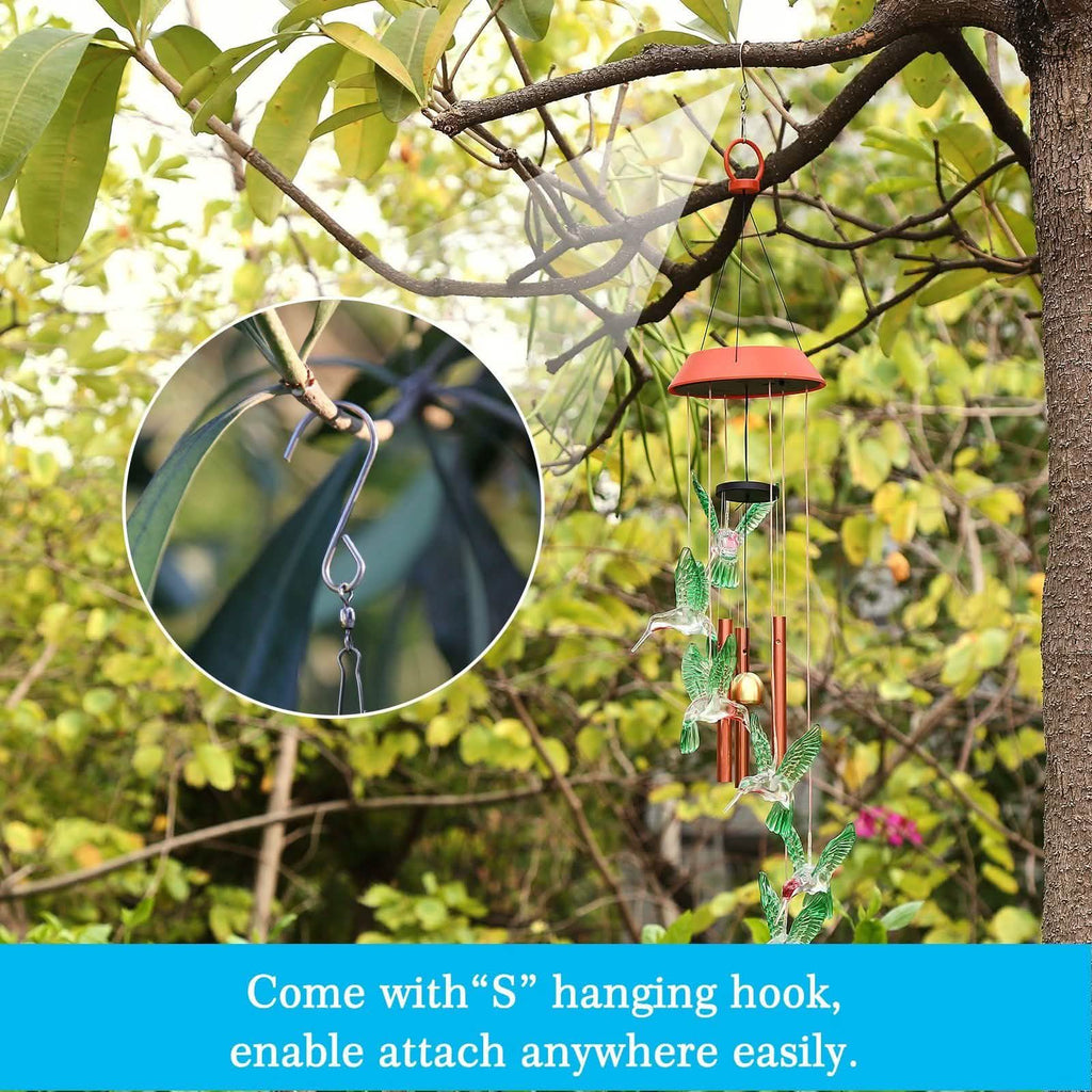 Garden Patio Yard Waterproof Solar Hummingbird Wind Chimes
