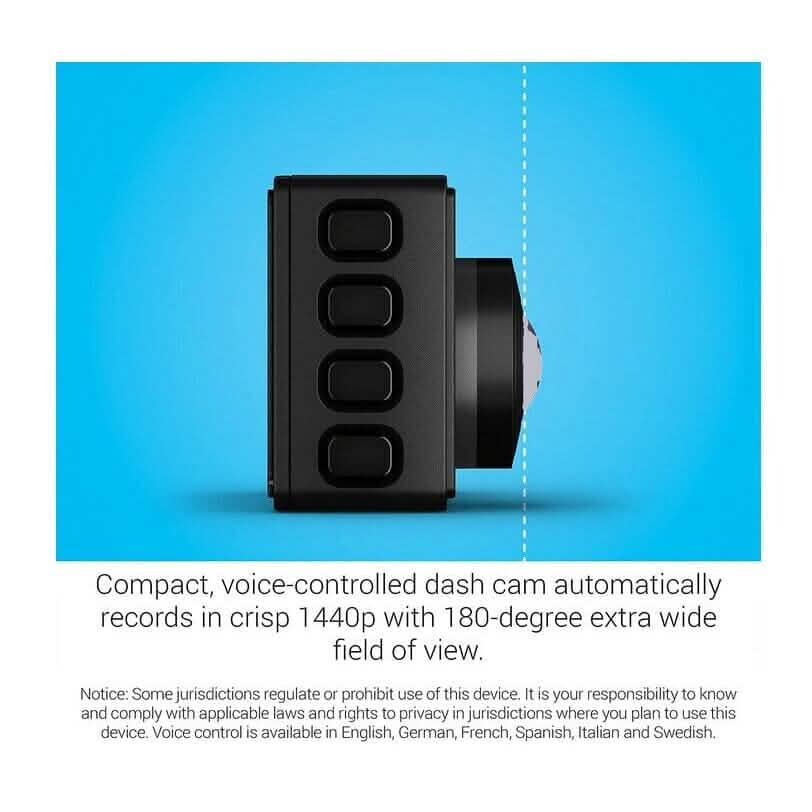 Garmin Dash Cam 67W 1440p 180° FOV Commande Vocale Compacte et Discrète