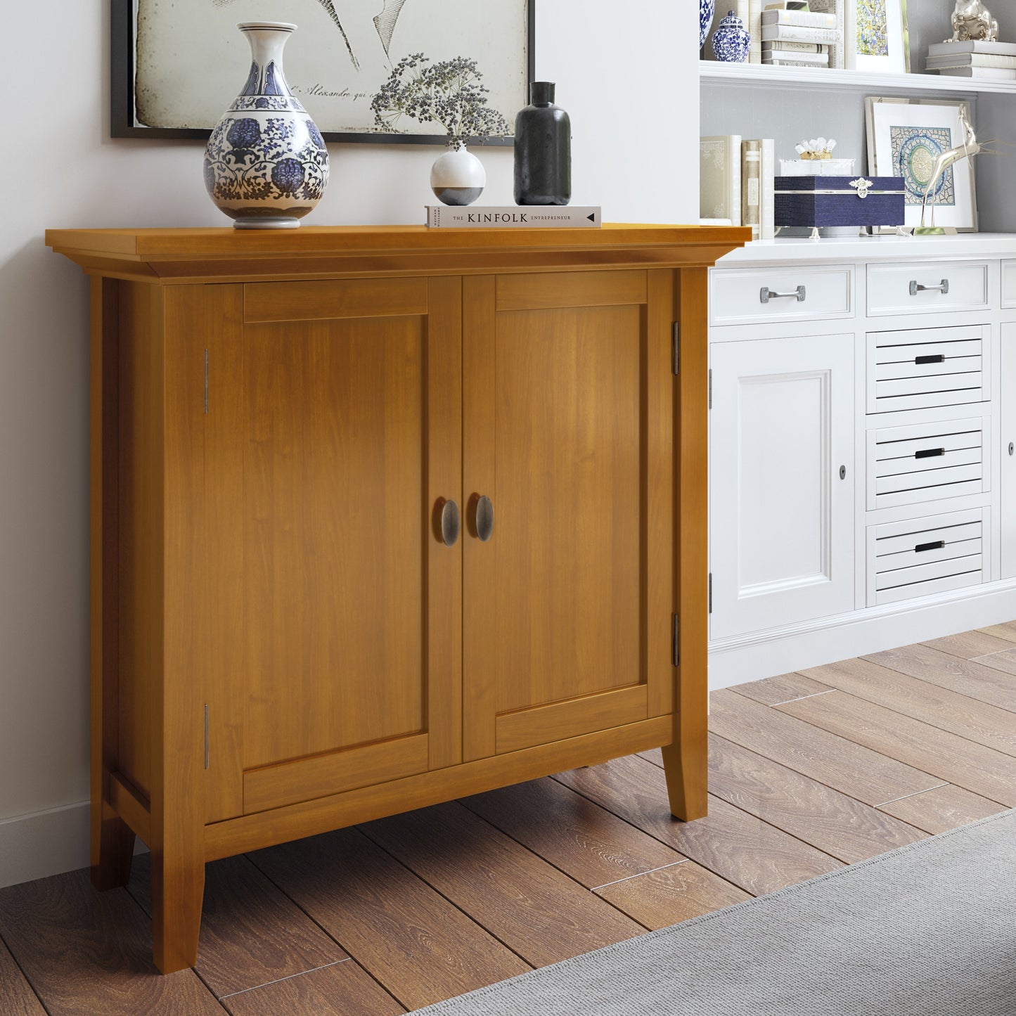 Redmond 32-Inch Wide Solid Wood Low Storage Cabinet in Light Golden