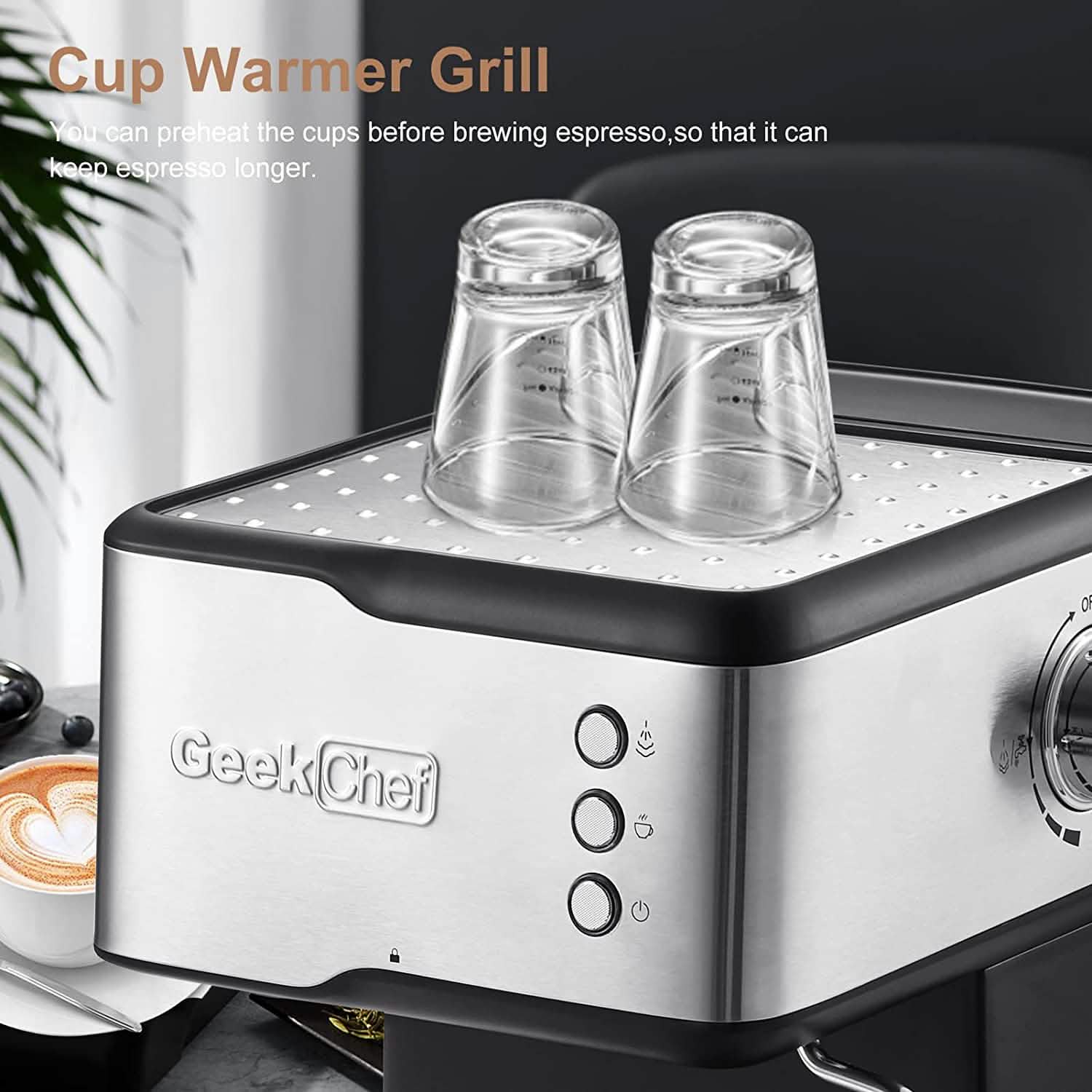 Geek Chef エスプレッソマシン コーヒー ミルクフォーマー スチームワンド付き