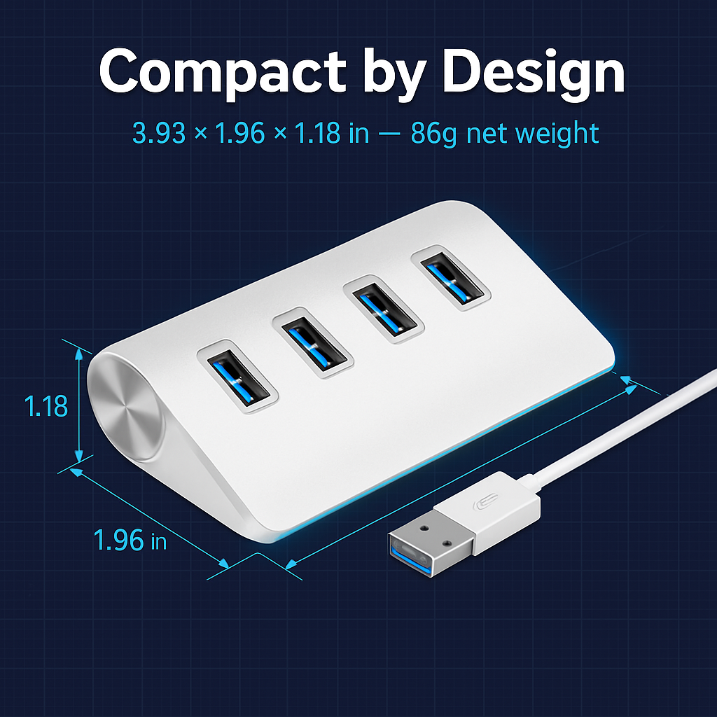 USB 3.0 Hub Aluminum Expansion Dock with Four Ports