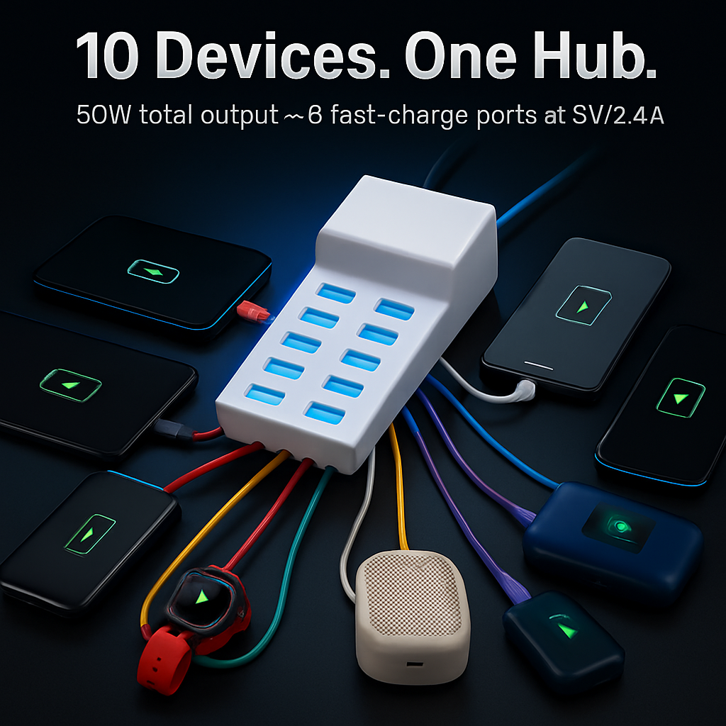 USB Charging Station Hub for Phones and Tablets