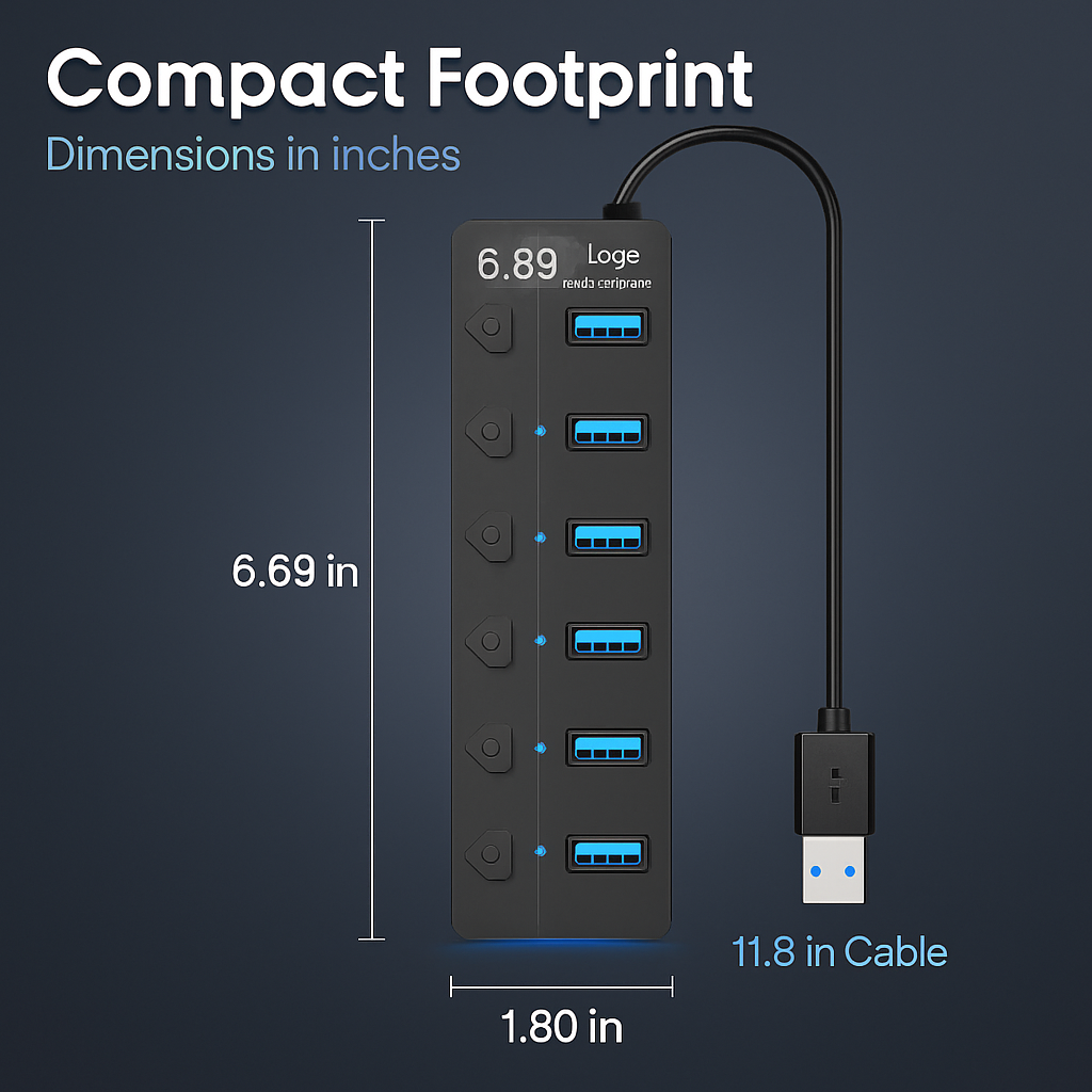 7-Port USB 3.0 Hub with Individual On/Off Switch