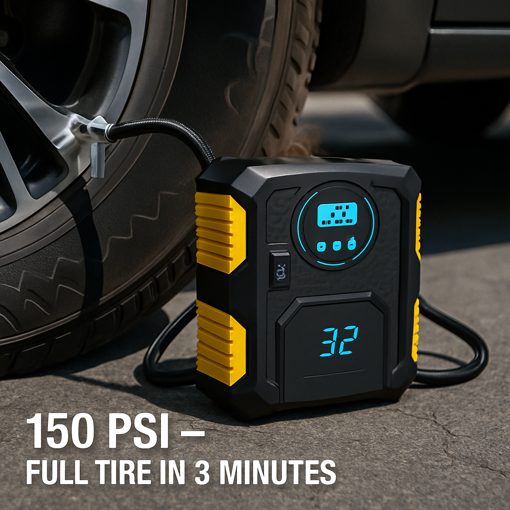 Tire Inflator with LCD Display for Quick Home Inflation