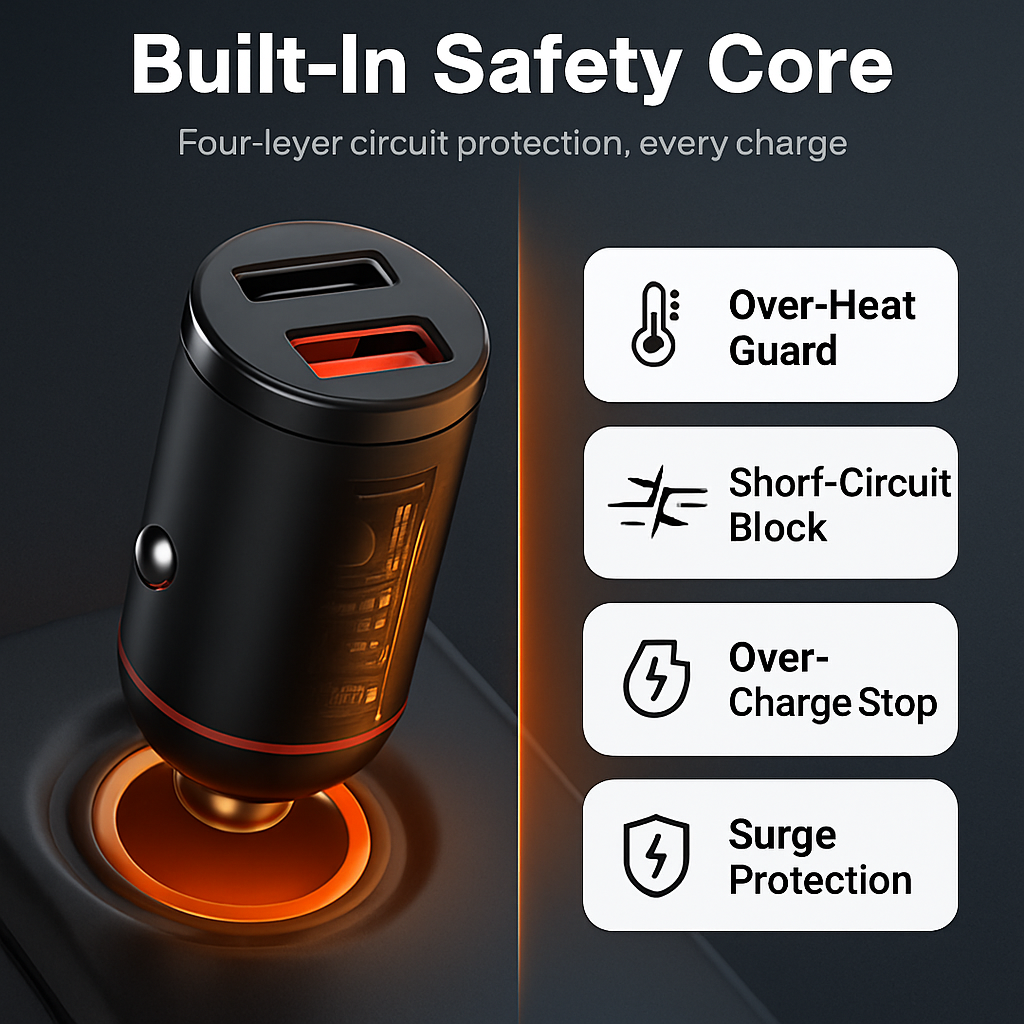 Dual Port USB Type-C Car Charger with Fast Charge