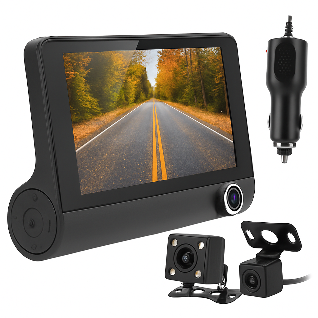 Car Dash Camera 3-Lens Front Inside Rear Recording