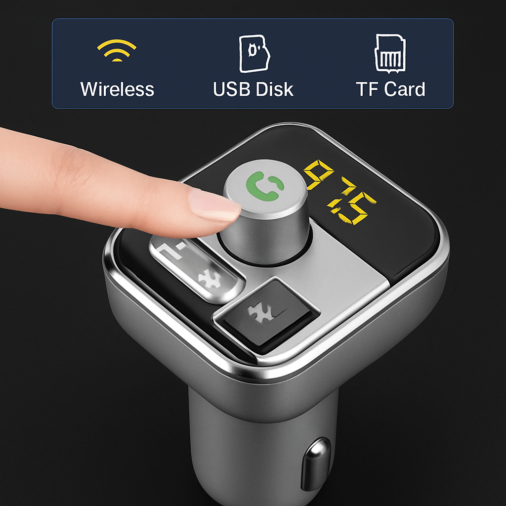 Car Wireless FM Transmitter for In-Car Audio USB Charging
