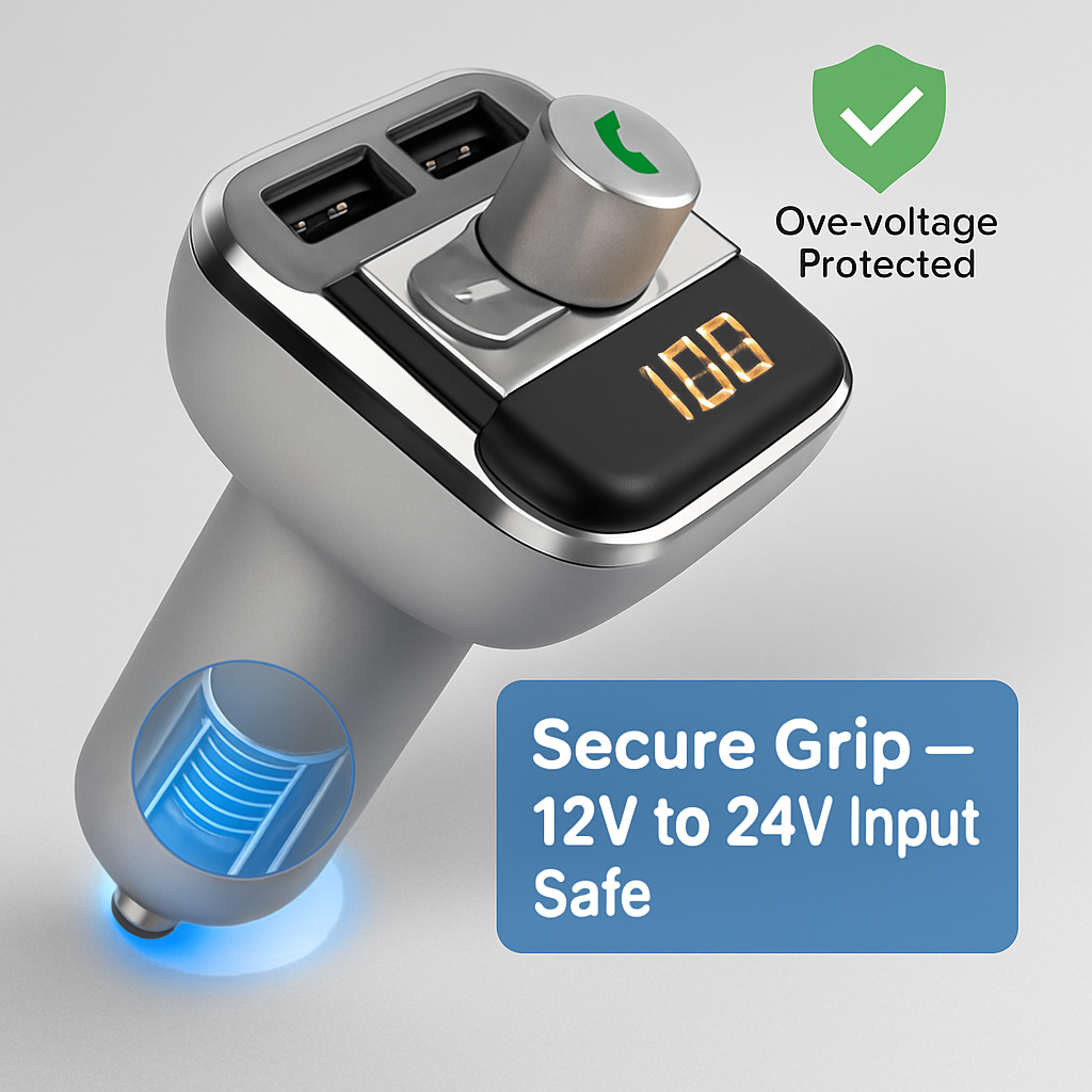 Car Wireless FM Transmitter for In-Car Audio USB Charging