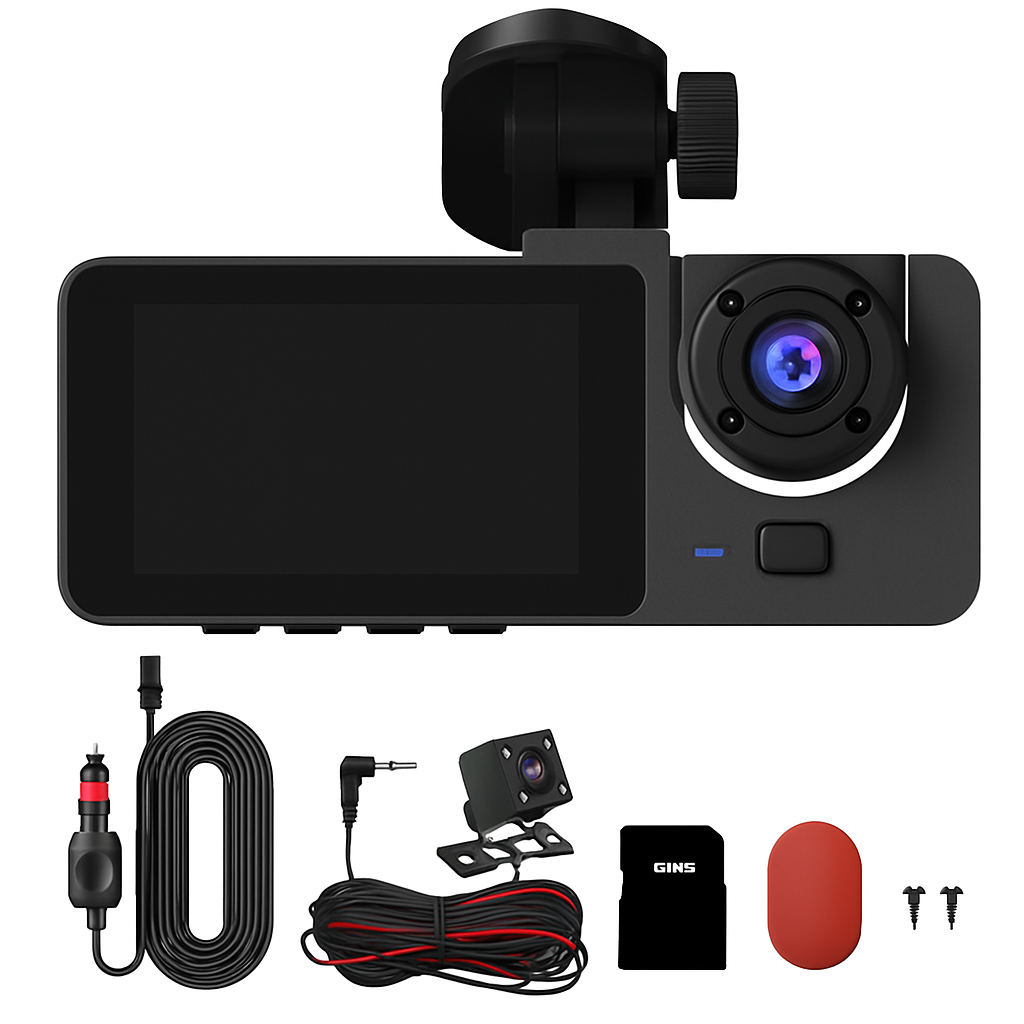3-Channel Dash Cam Front Inside Rear Recording