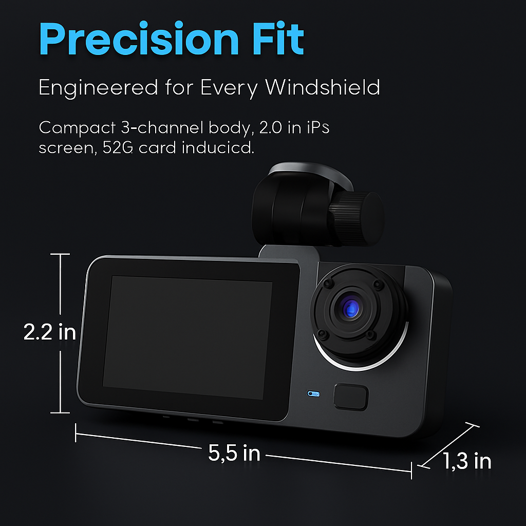 3-Channel Dash Cam Front Inside Rear Recording