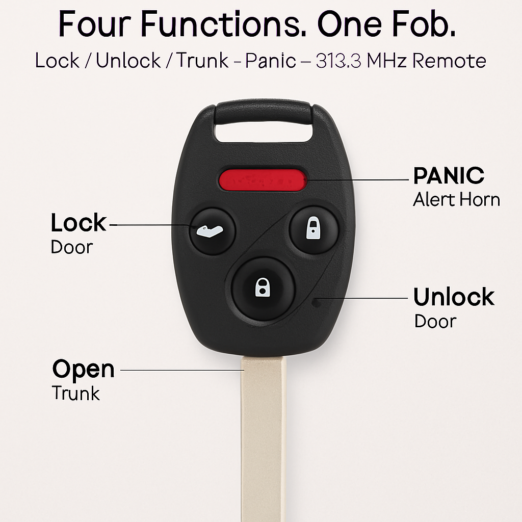 Remote Key Fob Shell with Buttons for Honda Accord