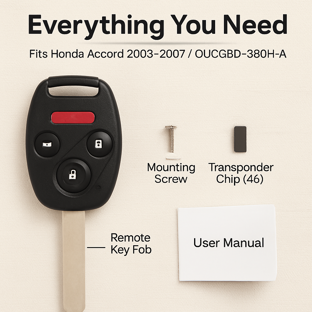 Remote Key Fob Shell with Buttons for Honda Accord