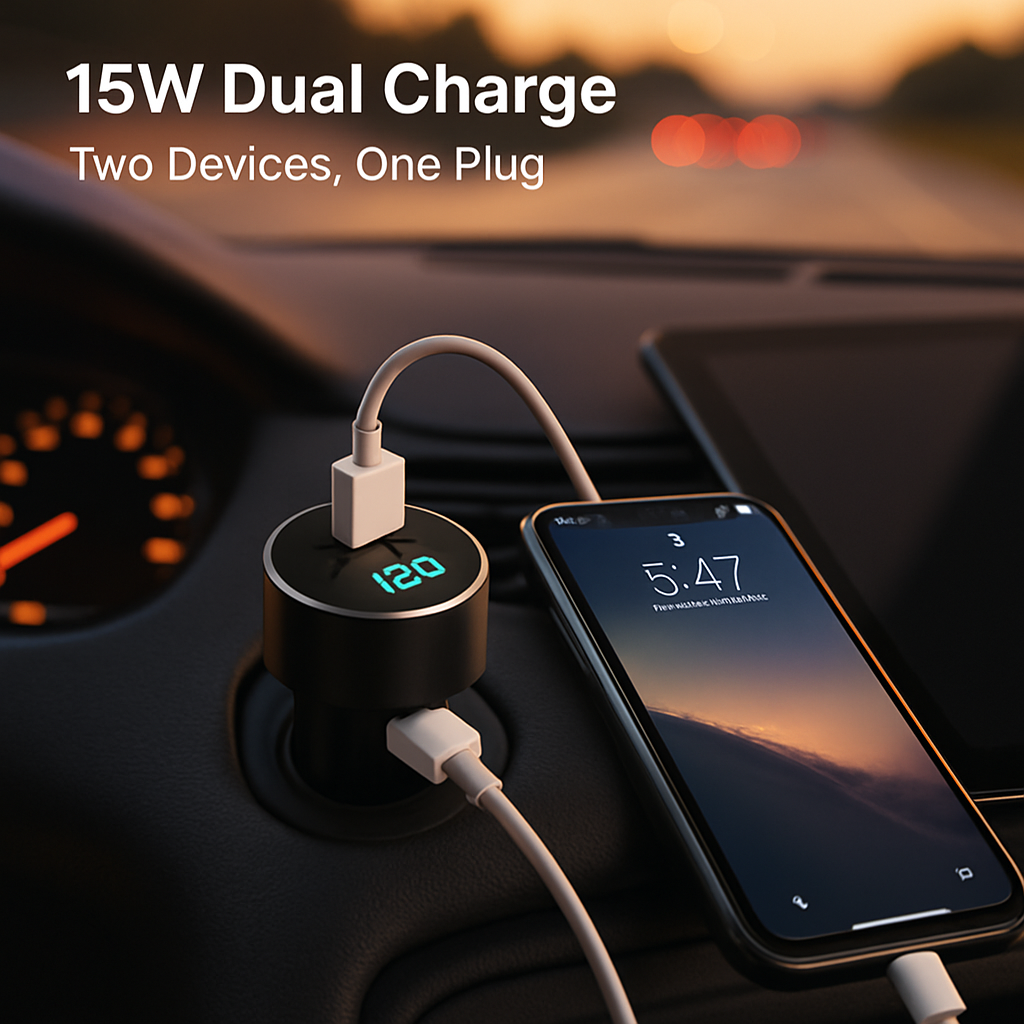 Dual USB Car Charger for Everyday Driving - Compact & Safe
