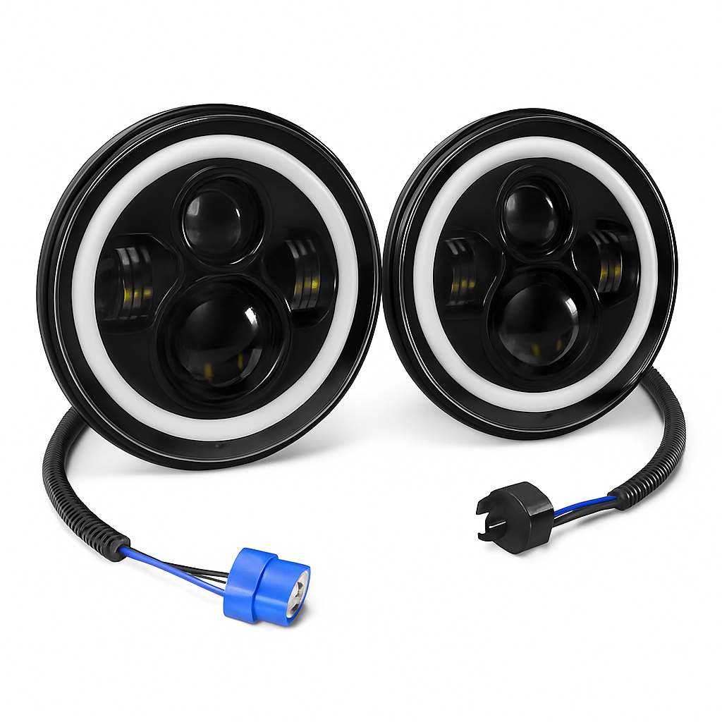 Round LED Headlights with Halo Angel Eyes for Jeep Wrangler