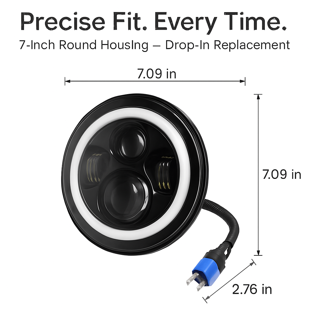Round LED Headlights with Halo Angel Eyes for Jeep Wrangler