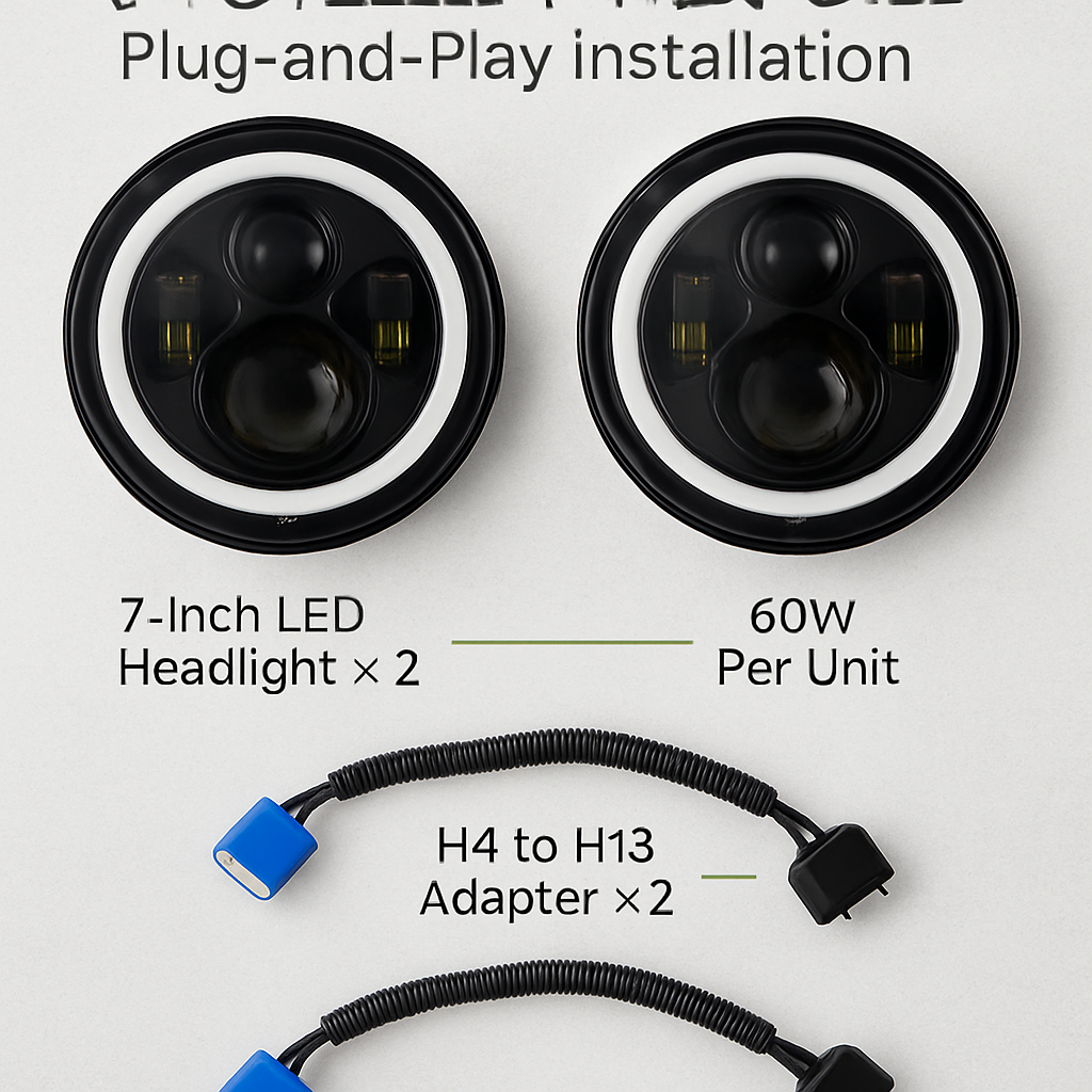 Round LED Headlights with Halo Angel Eyes for Jeep Wrangler